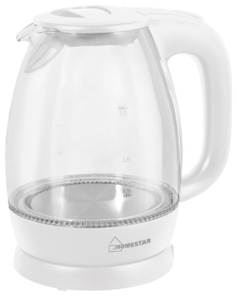 Изображение Электрический чайник HOMESTAR HS-1012 (2200 Вт/1,7 л /стекло, пластик/прозрачный, белый)