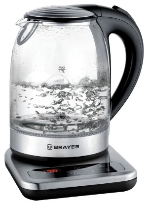 Изображение Электрический чайник Brayer BR1003 (2200 Вт/1,7 л /стекло, металл/сребристый, черный)