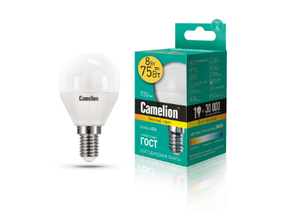 Изображение Лампа светодиодная Camelion LED8-G45/830 Е14 3000К 8 Вт