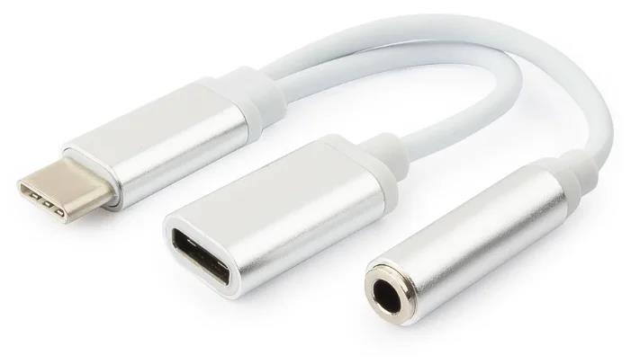 Изображение Переходник Cablexpert CCA-UC3.5F-02-W USB-C Jack3.5 + Type-C белый, серебристый 0,15 м