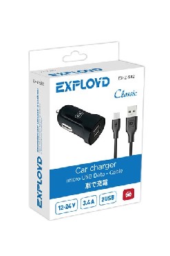 Изображение EXPLOYD EX-Z-582 micro USB 3.4А 2.4А+1А 2хUSB чёрный Classic