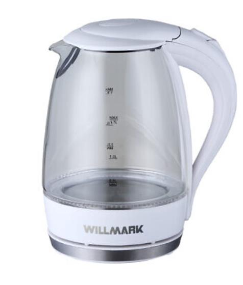 Изображение Электрический чайник Willmark WEK-1708G (2200 Вт/1,7 л /стекло, пластик/белый)