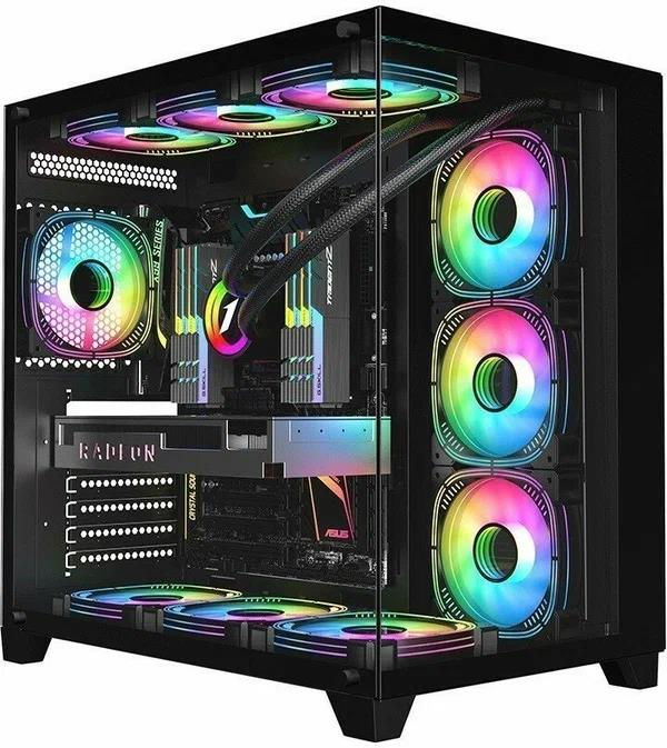 Изображение Корпус 1STPLAYER MEGAVIEW MV8-TP (ATX, micro-ATX, ITX, черный, без БП)/(MV8-TP-BK)