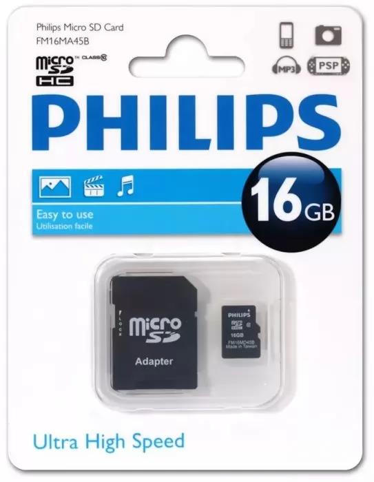 Изображение Карта памяти Philips MicroSDHC Class 10 16 Гб адаптер на SD FM16MA45B/97