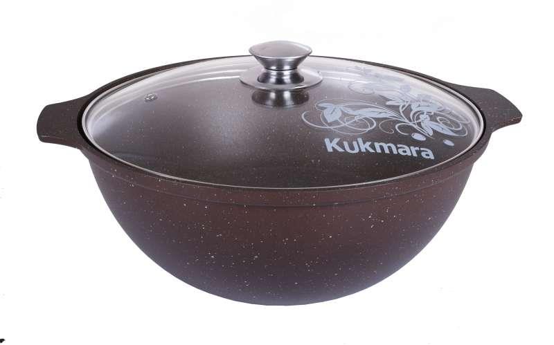 Изображение Казан Kukmara кмк37а а/пр литой д/плова стекл/кр Кофейный мрамор алюминий 3,5 л