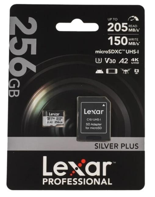 Изображение Карта памяти Lexar MicroSDXC Professional Silver Plus Class 10 256 Гб адаптер на SD LMSSIPL256G-BNANG