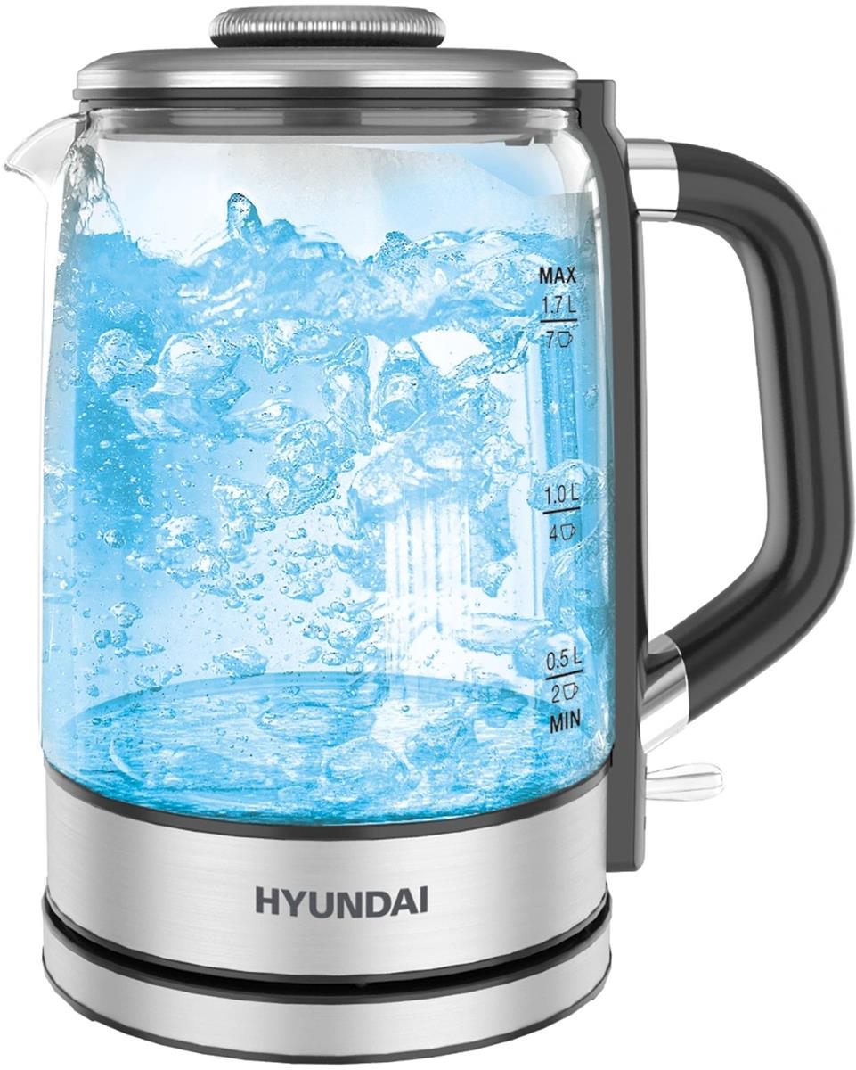 Изображение Электрический чайник Hyundai HYK-G5501 (2200 Вт/1,7 л /стекло/серебристый)