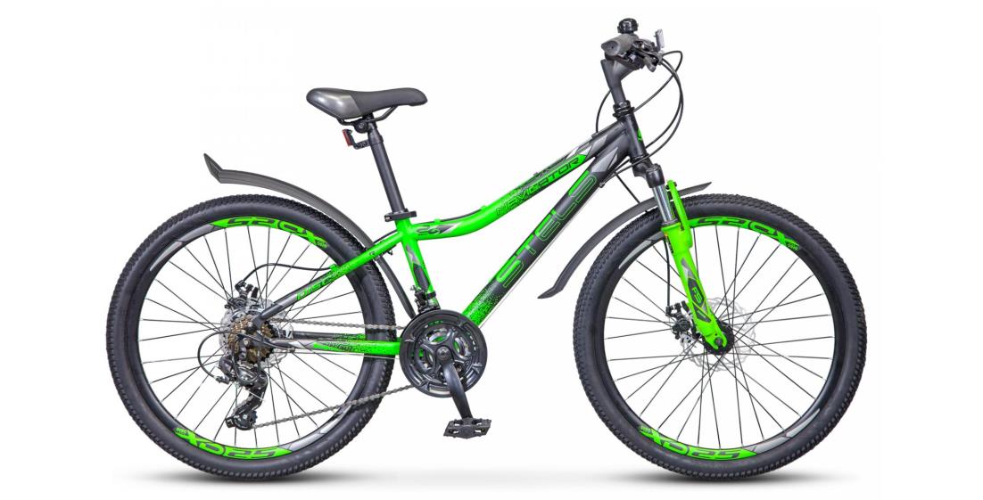Изображение Велосипед Stels Navigator 410 MD 24 21-sp V010 (м) (черный, зеленый/24 "/12.0 ")-2019 года EP-00005978/X0000001312