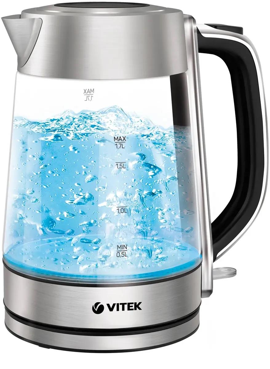 Изображение Электрический чайник VITEK VT-1184 стекло/металл (2200 Вт/1,7 л /стекло, металл/прозрачный, серебристый)