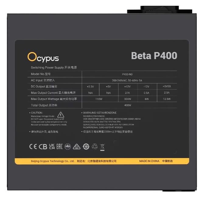 Изображение Блок питания Ocypus Beta P400 (Beta-P400-N1HDBK024X-EU) (400 Вт )