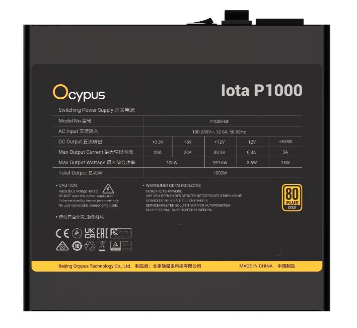 Изображение Блок питания Ocypus Iota P1000 (Iota-P1000-G1FFBK024X-EU) (1000 Вт )