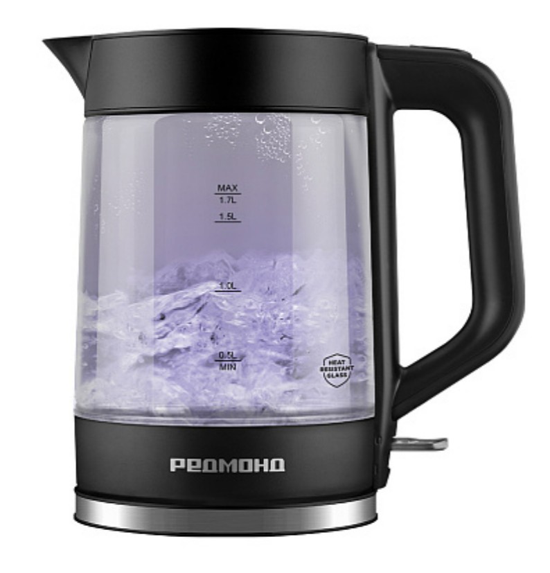 Изображение Электрический чайник REDMOND KG250 (2200 Вт/1,7 л /стекло, пластик/черный)